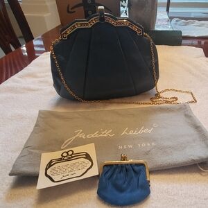 LIKE-NEW JUDITH LEIBER Blue Karang Snakeskon Convertible Clutch